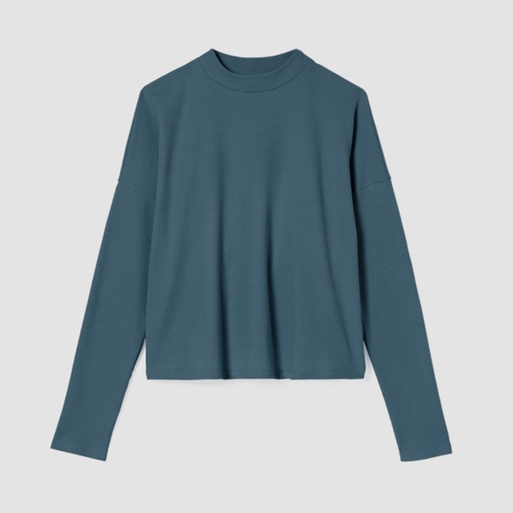 Eileen Fisher Cozy Waffle Knit Mock Neck Box-Top - Picture 3 of 17